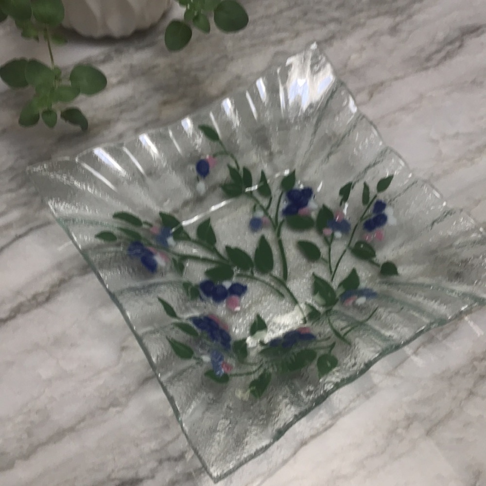 Fused glass blueberries 8x8 inch tray dish